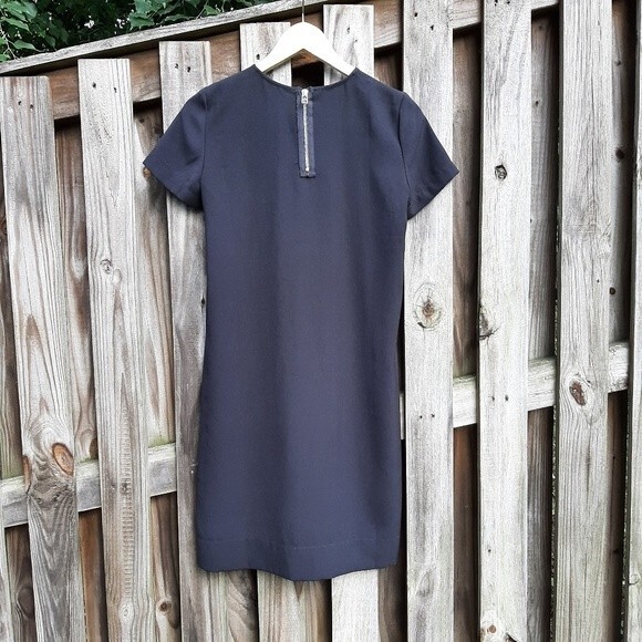 Madewell Black Mini Dress Leather Pocket T-Shirt High-low Dress Exposed Zip XS - Picture 3 of 13